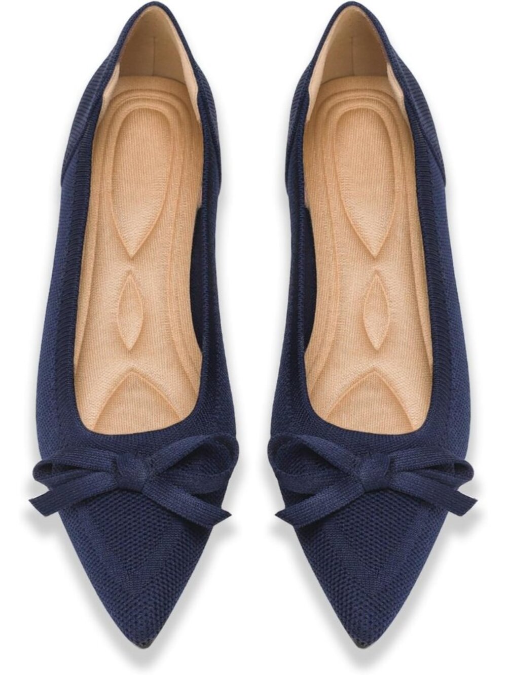 Women All Blue Comfortable Pointed Toe Knit Foldable Slip On Ballet Flat Shoes